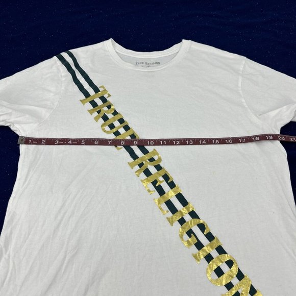 True Religion Shirt‎ Men's M White Crew Neck Tee Gold Foil Logo Graphic - Picture 8 of 9